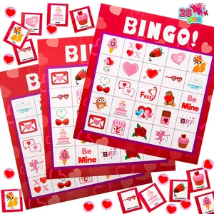 JOYIN Valentines Day Bingo Game Cards (5x5) – 28 Players for Kids Party Gift, School Classroom Love Supplies, Family Entertainment Activities