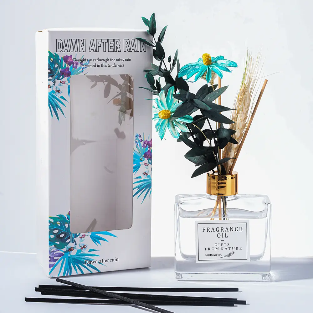 KBHOMFRA Jasmine Scented Reed Diffuser Set - 4.05 oz(120ml) Light Fragrance Essential Oil Stick with Dried Flowers, Scented Diffuser Oils, Home Décor Freshener, Gift-Worthy Accessory