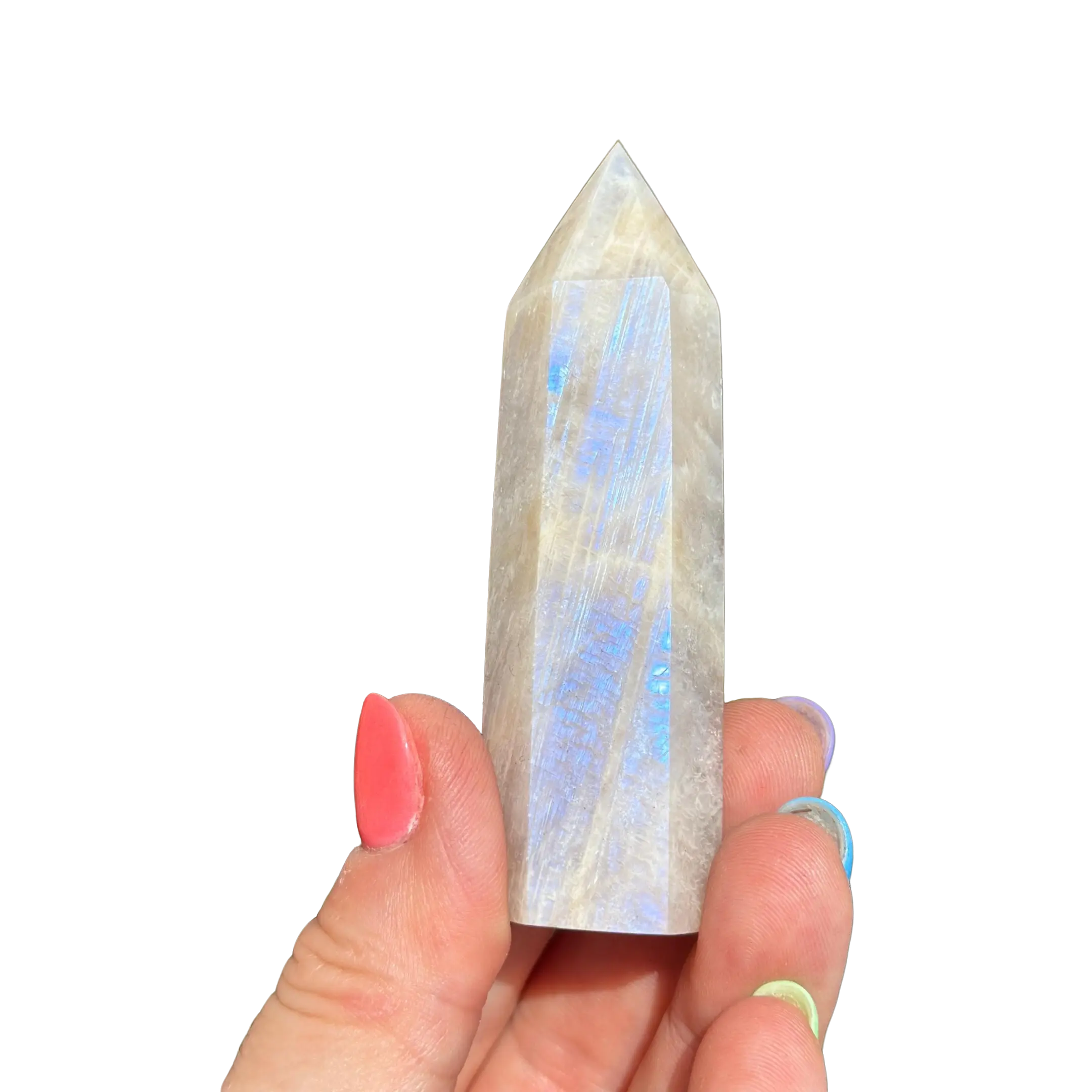Moonstone Point with Flash – Moonstone Crystal Tower for Intuition, Feminine Energy & New Beginnings Gemstone Decorated Gemstone Specimens