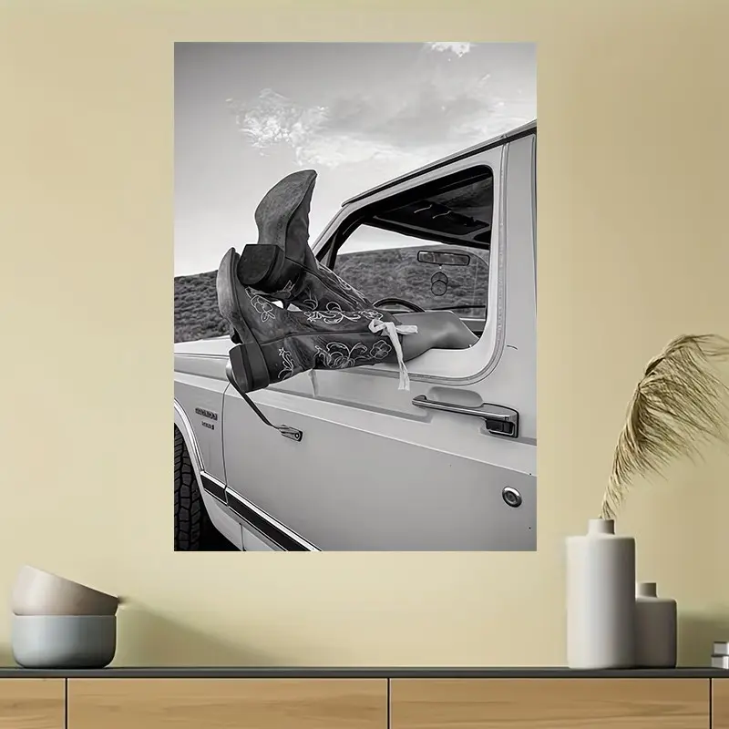 1 Piece Vintage Western Cowboy Boots Poster - Black and White Ranch Decor Canvas Print, Vintage Prints - Frameless Art, Suitable for home - Cowboy Boots Decoration - Western Decor Home Gift, Rustic Home Decor, Classic Artwork