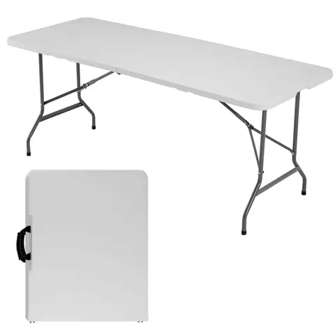 Sweetcrispy Modern Fully Assembled Heavy-Duty Foldable Patio Table (4/6/8FT) - Patio Furniture with Iron Legs, Carrying Handle, Portable for Garden Party, Camping - Indoor & Outdoor Use