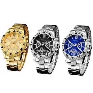 A Set of 3pcs of Brand New Unisex Stylish Personalized Round Quartz Chronograph Analog Watches, Suitable for Everyday Wear, Parties, Valentine'S Day, And As Gifts for Friends And Family