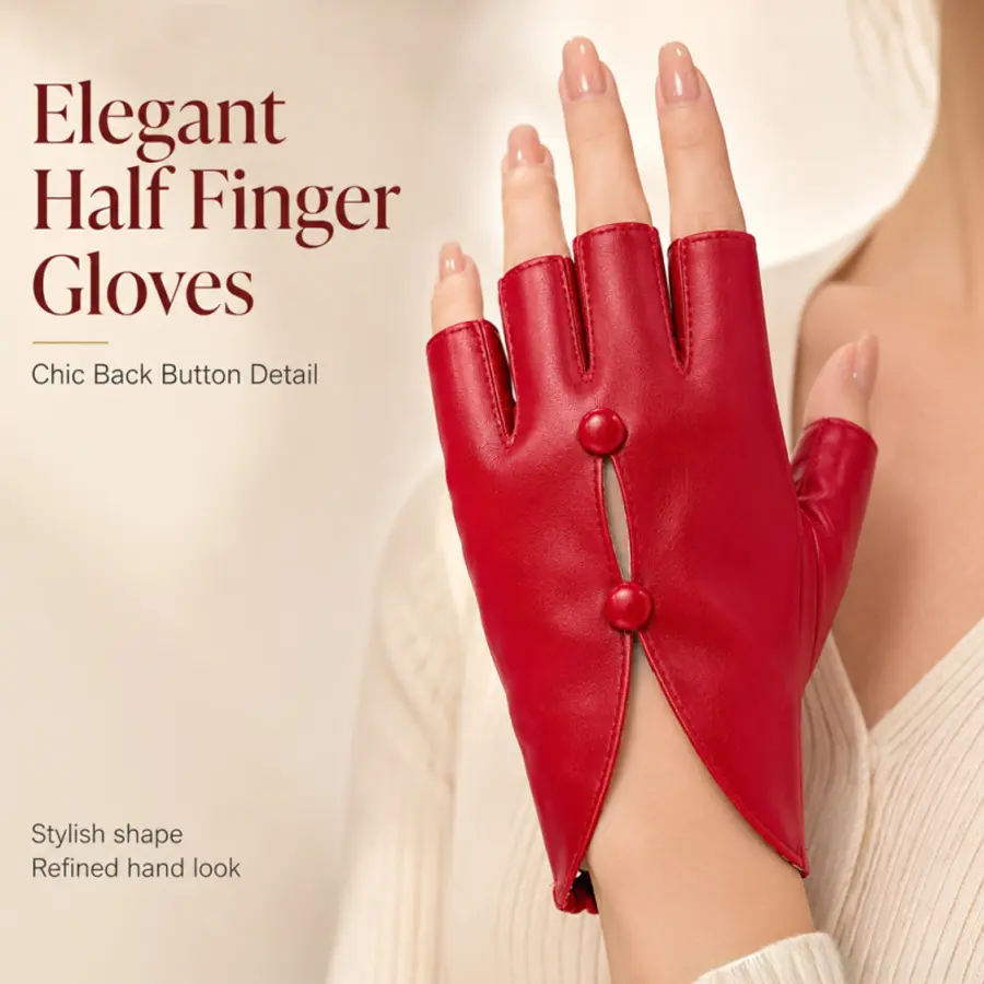 Women Elegant Half Finger Gloves with Chic Back Button Detail for a Stylish Shape and Refined Hand Look Dinner Party Stage Show Decorative Gloves
