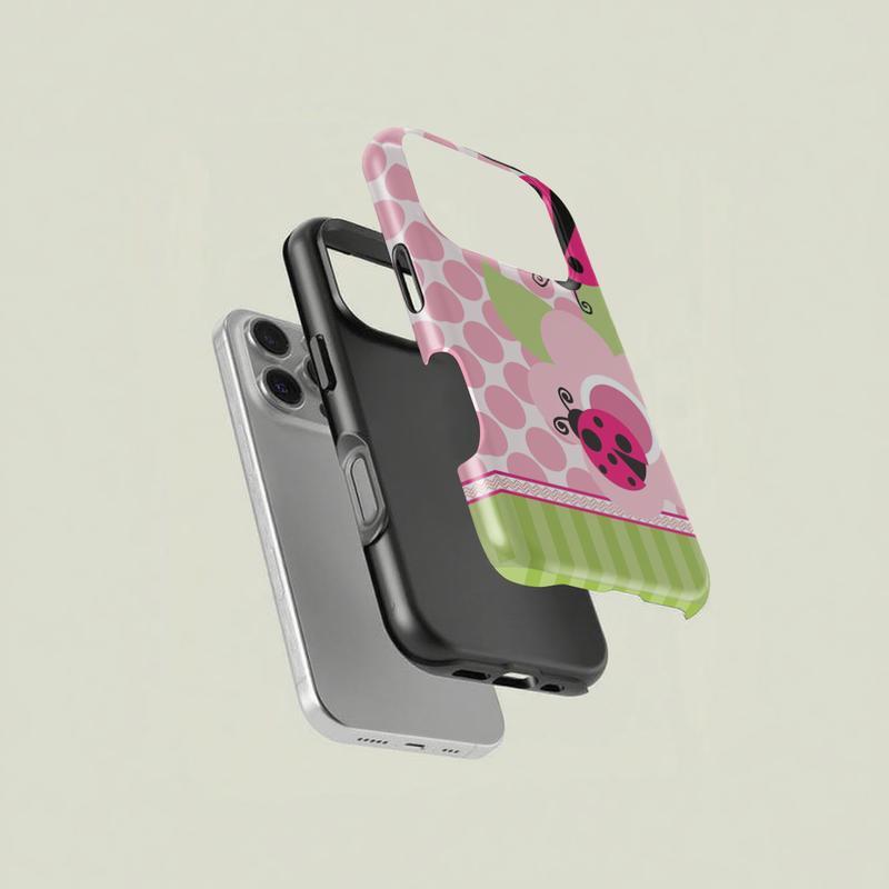 Floral Dot Ladybug Print Phone Case, Durable Two-In-One Protection, Fits iPhone 17 16 15 14 13 12 Pro