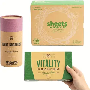 Bundle - 50 Pack (up to 100 loads) Fresh Detergent Sheets, 40 Pack Vitality Dryer Sheets & 8 Oz.Sea Scent Booster - New Liquidless Technology