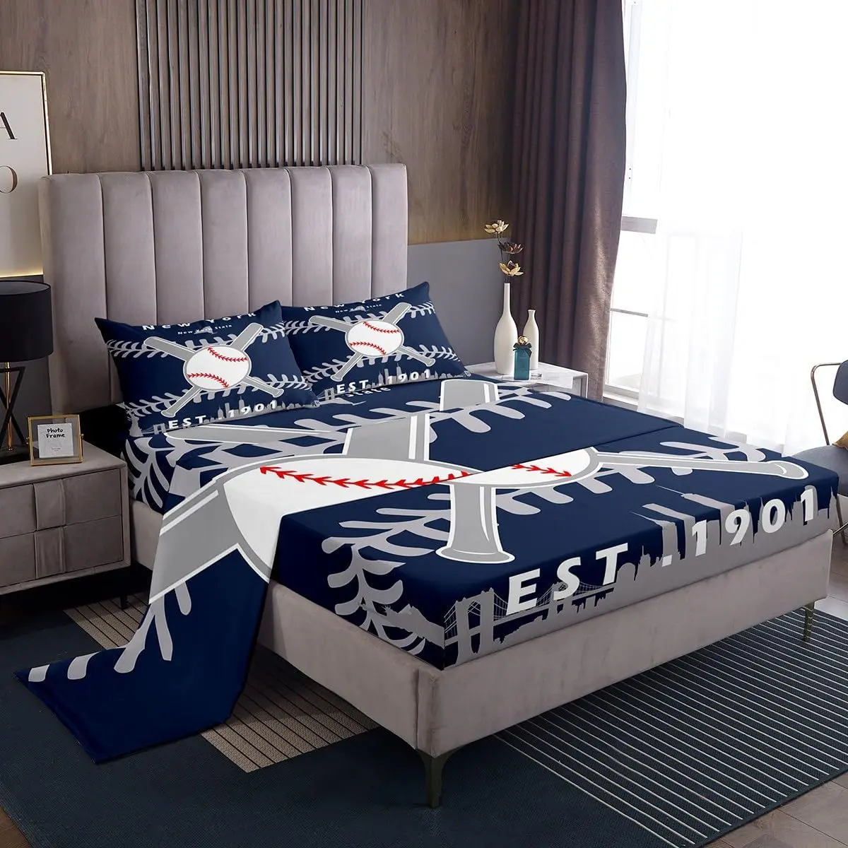 Feelyou Twin Boys New York City Baseball Bedding Set - Ultra-Soft Microfiber Sports-Themed Set with Flat Sheet, Fitted Sheet, Deep Pocket Fit & Multi-Size Options, Twin Boys Bedding Set