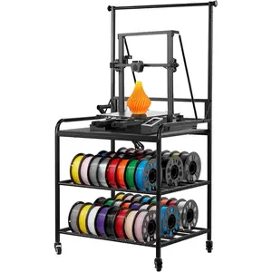 VEVOR 3D Printer Filament Storage Rack, 3-Tier 3D Printer Stand with Filament Storage, Spools Holder Racks Cart with Wheels, Filaments Organzied for 3D Printing Station, Office, Workshop (Shelf Only)