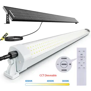 TERDOX 2/4FT Solar LED Vapor Tight Light Shop Shed Solar Powered Tri-proof Waterproof Dustproof Lights Outdoor Flood wall Lights Motion Sensor Dusk to Dawn 3 Modes Dimmer Adjustable Remote  IP65 for Warehouses Factories Workshops Garages parking Patio
