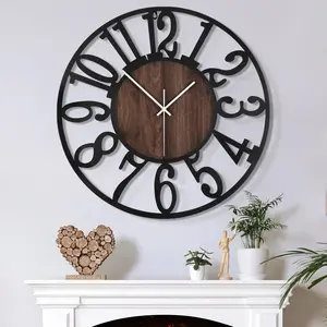 Large Wall Clock for Living Room Decor, 16 Inch Non Ticking Silent, Battery Operated Modern Vintage Oversized Wall Clock for Bedroom Kitchen