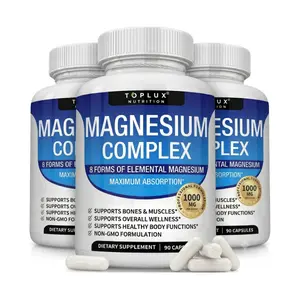 1 - 3 Pack Magnesium Complex Supplement 8 Elemental 1000mg with Magnesium Glycinate Citrate Malate Taurate and Chelated Magnesium for Bone Muscle Recovery and Energy Support Vegan Non GMO 90 Capsules