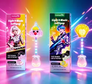 Colorful Light Music Lollipop | Music + Light Dual Modes | Bone Conduction Technology | Halal Certified | Sugar Free | Strawberry / Peach / Lemon 3 Fruit Flavors | Strawberry / Clown / Shell 3 Shapes | Glowing Lollipop