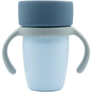 Baby Training Cup - Silicone Sippy Cup with Removable Handles for Weaning Off Bottle - Transition Spill-Proof Toddler Cups - No-Spill Design (Pastel Blue/Navy/Light Gray)