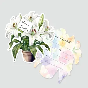Lily Shaped Invitation Card & Envelope, 24pcs/set Floral Botanical Design Invitation Card, Wedding Birthday Anniversary Bridal Shower Stationery
