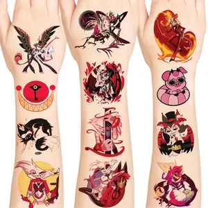 50 PCS Hazbin Hotel Helluva Boss Temporary Cartoon Tattoos for Face and Hands, Waterproof Tattoos Stickers For Kids Adults, Multi Color Birthday Party Decorations and Gifts tattoo temporary pink tattoos black work tattoos smiley tattoo Case Olive