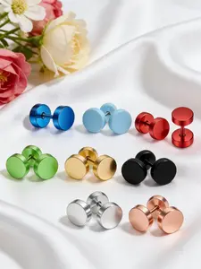 Stainless Steel Disc Bar Earrings Set, Colorful Unisex Daily Wear, Durable Fashion Accessory, Perfect Gift, Versatile Jewelry Piece