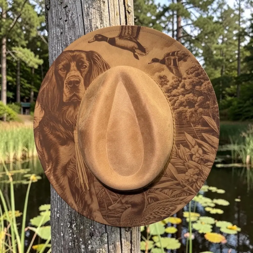 Engraved Bird Dog Hunting Hat | Adjustable Western Hat | Custom Outdoor Hat