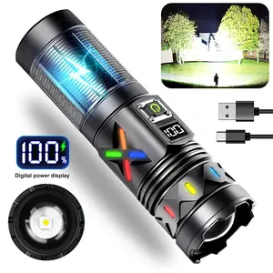 VASTFIRE High-Power Aluminum Tactical Flashlight - 5000 Lumens, 1500m Beam, Telescopic Zoom, White Laser, LCD Display, 6600mAh USB-C Rechargeable Torch for Camping, Hiking