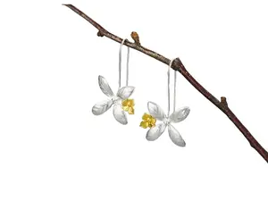 925 Sterling Silver 18K Gold Plated Wire Flower Earring
