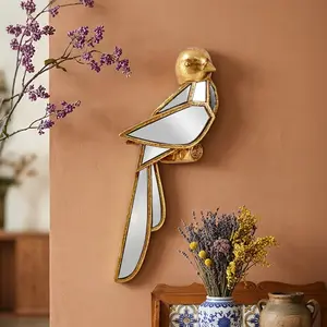 Creative Resin Sparrow Wall Hanging, Mirror Embedded Design, Bird Lovers Collectible, Home Party Animal Museum Decor, Modern Wall Decor
