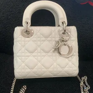 Pre-owned Dior leather Shoulder Bags Mini Lady Cannage Lambskin Bag (3 Compartments) in White with Silver Hardware（Z）