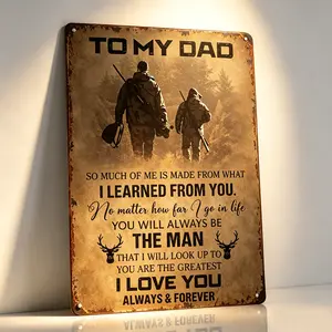 8x12 In "To My Dad" Vintage Metal Sign - Father's Day & Dad Gifts, Home Wall Decoration Plaque for Hunter Father-Son, Farmhouse Living Room Outdoor Decor, Father's Day Gifts