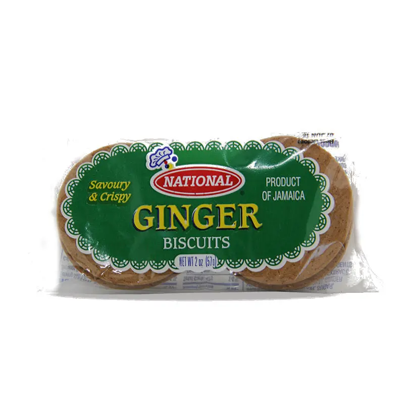 National Brand Savoury & Crispy Ginger Biscuits 2oz Product of Jamaica Warm Spicy Snack Cookies
