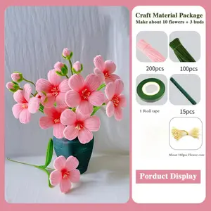 476-piece hibiscus flower pipe cleaner bouquet material kit, suitable for Mother's Day, graduation ceremonies, home decoration, and holiday gifts, in deep pink, light purple, and light pink (not finished product)