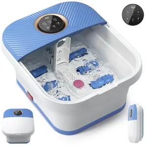 ALLJOY Collapsible Foot Spa Bath Massager with Heat Remote Control Temperature Control Bubbles Pumice Stone Timer Foot Spa Soak Tub Bule-white