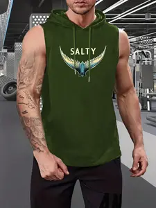 Mermaid Tail Hooded Sleeveless Vest, Casual Loose-Fitting Beach Vacation Style Men's Tank Top, Geometric Pattern, No Ca Prop 65