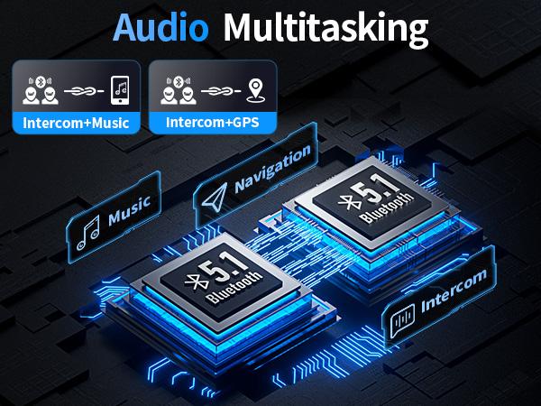 Motorcycle Helmet Bluetooth Headset, 10 Way 2KM Helmet Communication System, Multitasking Audio Motorcycle Intercom, 2 Mics&40mm Speaker (2 Pack)