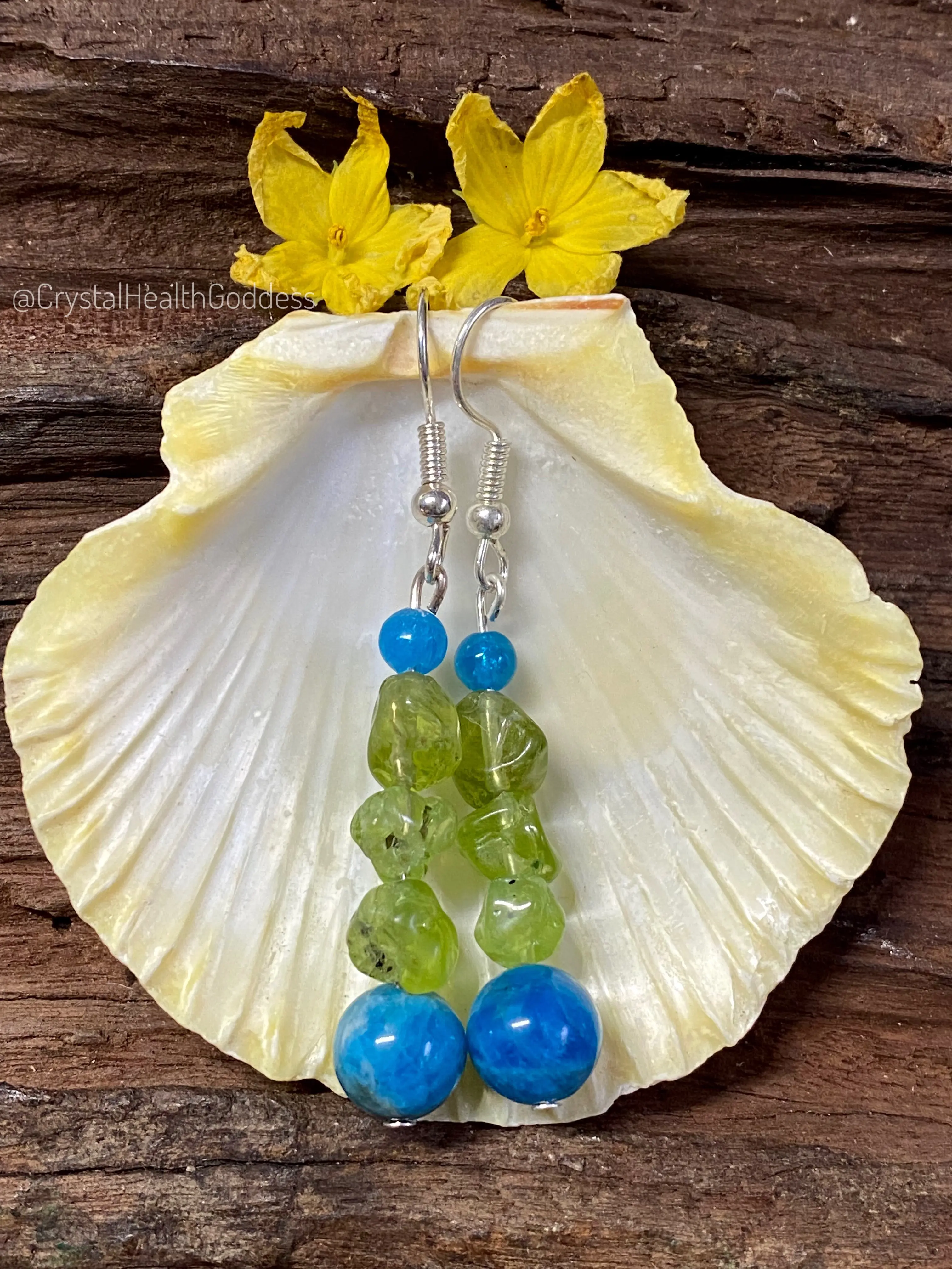Blue Apatite with Peridot Earrings 925 sterling silver