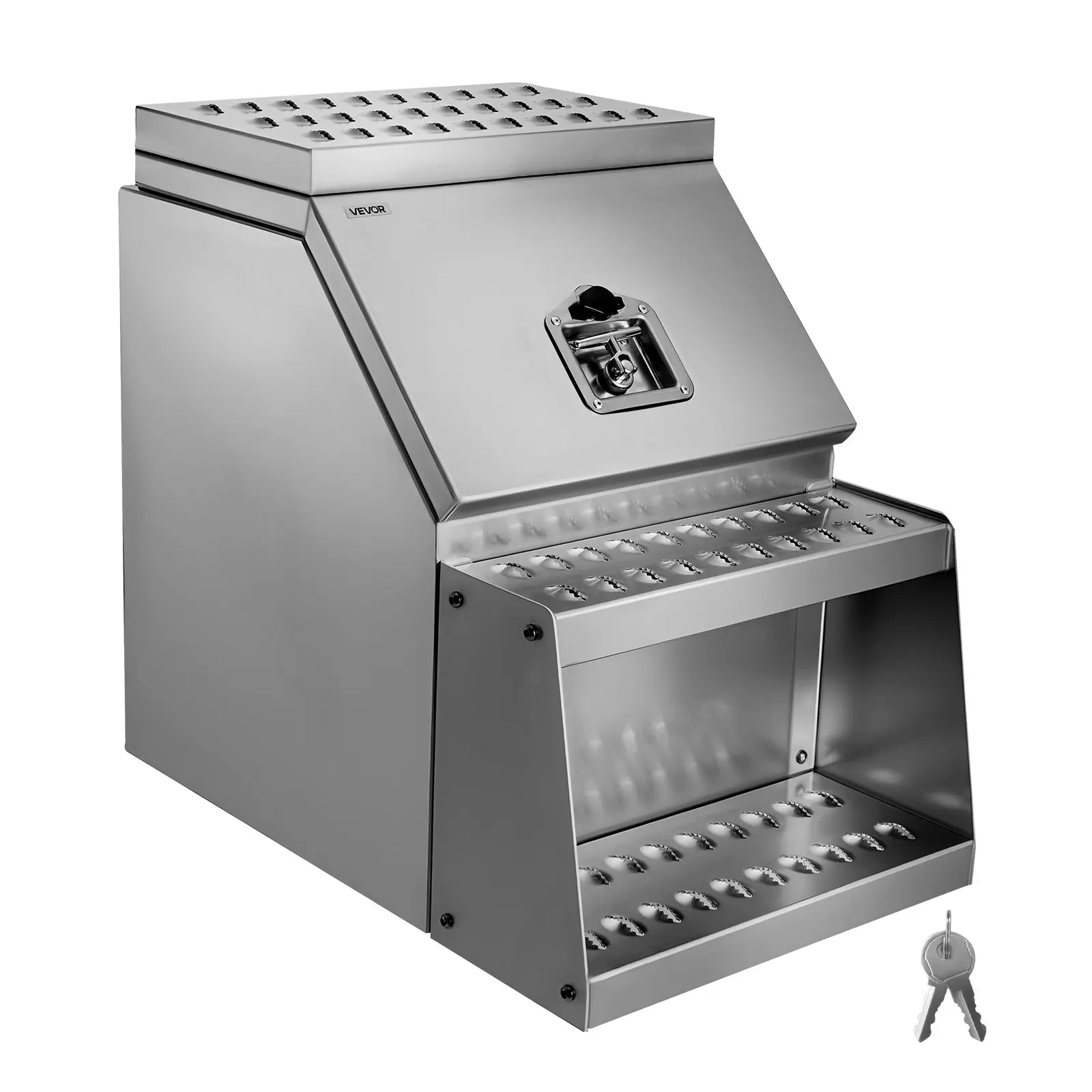 【Summerfinds】Heavy Duty Aluminum Semi-Truck Step Tool Box - 18"x27.5"x25.4" Side Mount Tool Holder, Waterproof Saddle Step Storage Box with T-Handle Lock & Keys for Semi Trucks, Flatbed Trailers Tool Organizer Tool Pockets