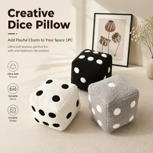 Creative Dice Pillow, 3D Plush Cushion in Black/White/Grey, Cute & Playful Decorative Throw Pillow for Sofa & Bedroom, Ultra-Soft & Cozy for Stress Relief & Gifts