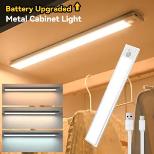 Rechargeable LED Motion Sensor Metal Cabinet Light, USB Battery Powered, Magnetic Lamp with Press Switch, Hallway Kitchen Stairs Night Light