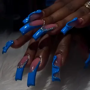 20pcs 3D Royal Blue Wave French Press-On Nails, Handmade 3D Water Drop Design, Nail Art Design, Glossy Finish, Reusable, Free Jelly Glue & Nail File