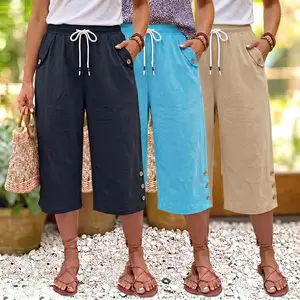 Women’s lightweight capris with drawstring waist — casual pants for spring/summer, breathable, comfortable, stylish, minimalist, loose fit, versatile for everyday wear and commuting, outdoor casual style