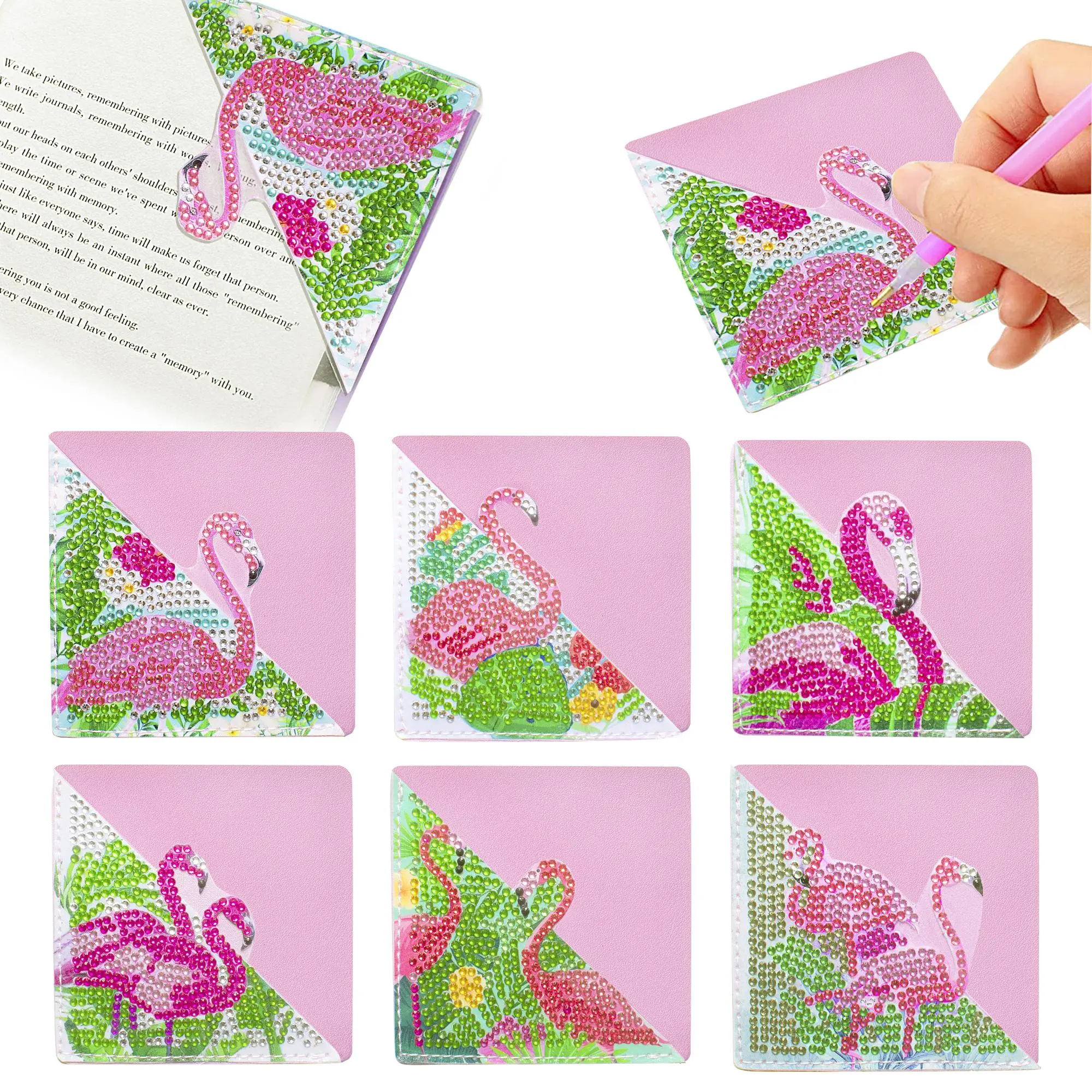 DIY Handmade Bookmark, 6 Counts/set Flamingo Pattern Diamond Painting Bookmark, Reading Decoration Supplies