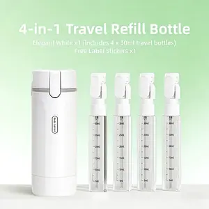 4-in-1 Leak-Proof Travel Dispenser Bottle, Refillable Silicone Squeeze Container with Lock, Compact Toiletry Organizer for Business Trips, Vacations & Travel