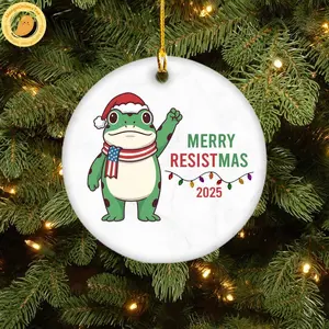 Merry Resistmas Ceramic Ornament, Frog Meme Ornament, Funny Political Protest Gift, Portland Frog Resist Christmas Keepsake, Freedom Frog