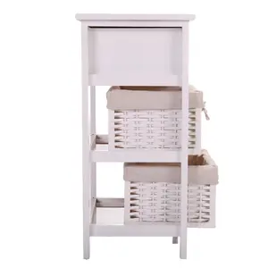 One Drawer Nightstand with Two Removable Baskets Storage Bedside Table Modern End Table with Tall Legs Indoors White