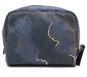 Pre-owned FENDI Canvas Toiletry Bags Camouflage FF Zip Pouch