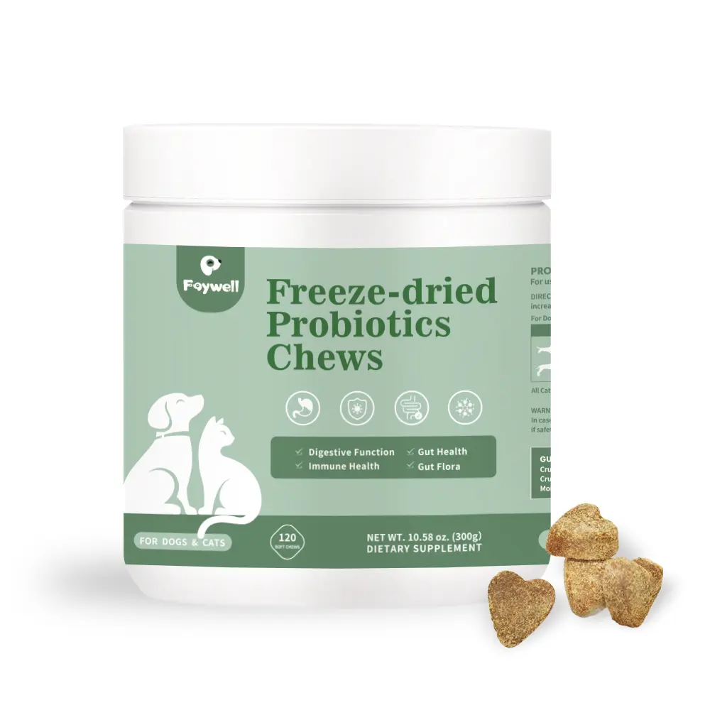 #FW-02 FAYWELL - Freeze-dried Probiotics Supplement for Dogs & Cats, 5-in-1 Probiotic Blend & Digestive Enzymes for Digestion, for Gut Health and Immune Support, 120ct/300g