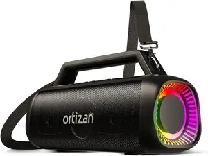Ortizan 80W Speakers Bluetooth Wireless Loud with Bass, 24H Playtime, IPX7 Waterproof, Bluetooth 5.3, TWS Pairing, Large Outdoor Speaker with Lights, Portable for Garage, Camping and Beach - Black