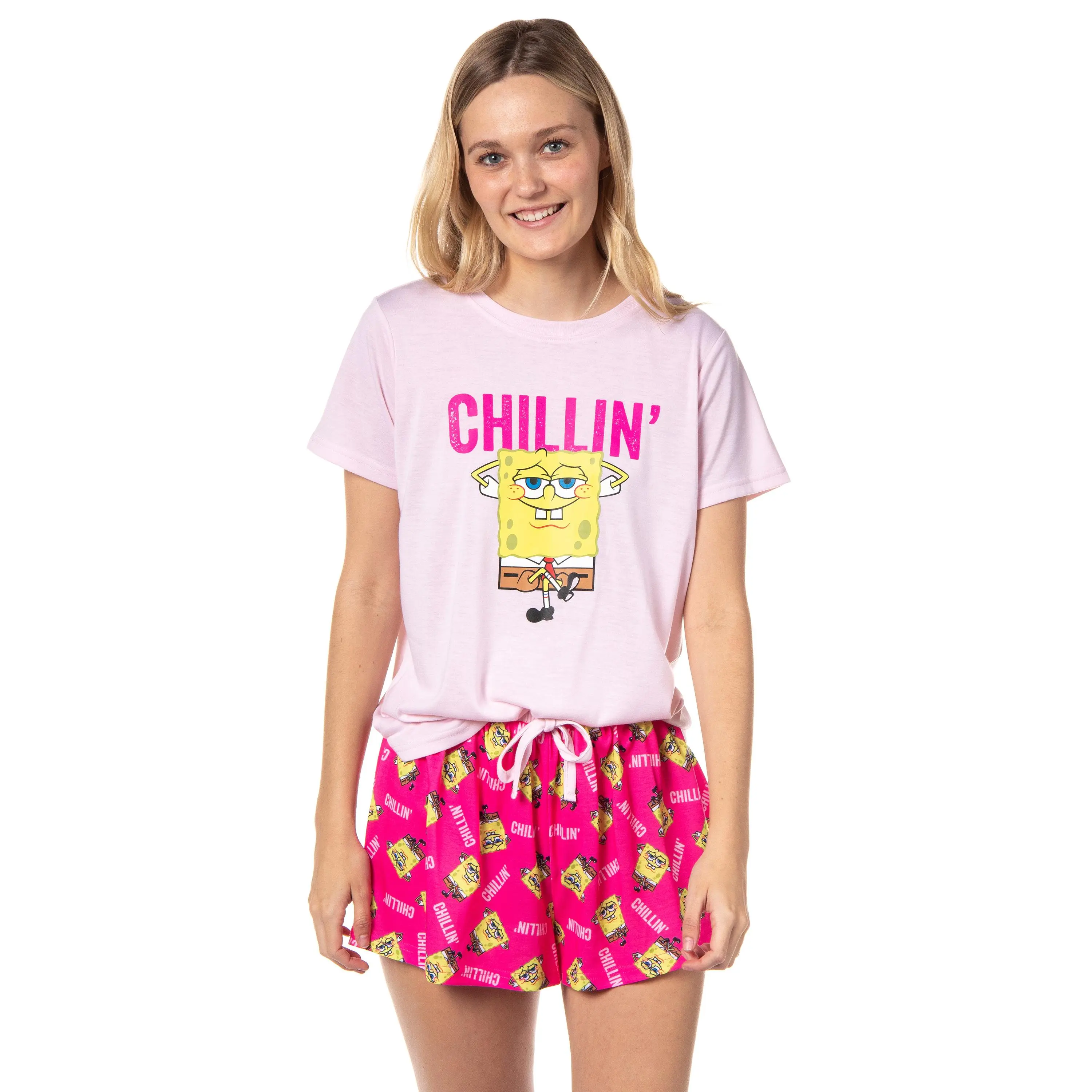 Nickelodeon SpongeBob SquarePants Women's Chillin' 2-Piece Short-Sleeve Pajama Short Set Sleepwear Loungewear