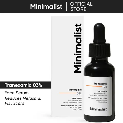Minimalist 3% Tranexamic Acid Face Serum - Brightening Dark Spot Eraser, Hyperpigmentation & Melasma Treatment, Remedy for Discoloration, Acne Scars, PIE & PIH - For Men & Women - 1 Fl Oz/30ml, Brightening Serum, Hyperpigmentation Treatment