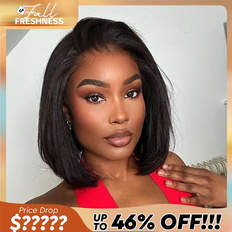 Ashimary Bob Wig Yaki Straight Closure Pre-Cut Transparent Lace Virgin Human HD Lace Hair Pre-Everything Wig #1B 180% Density #dealsforyoudays Gluele