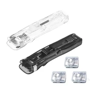 Portable Binder Clip Stapler Set with 100-Pcs Small Clips, Non-Destructive Paper Clam Dispenser for Office, Home Use