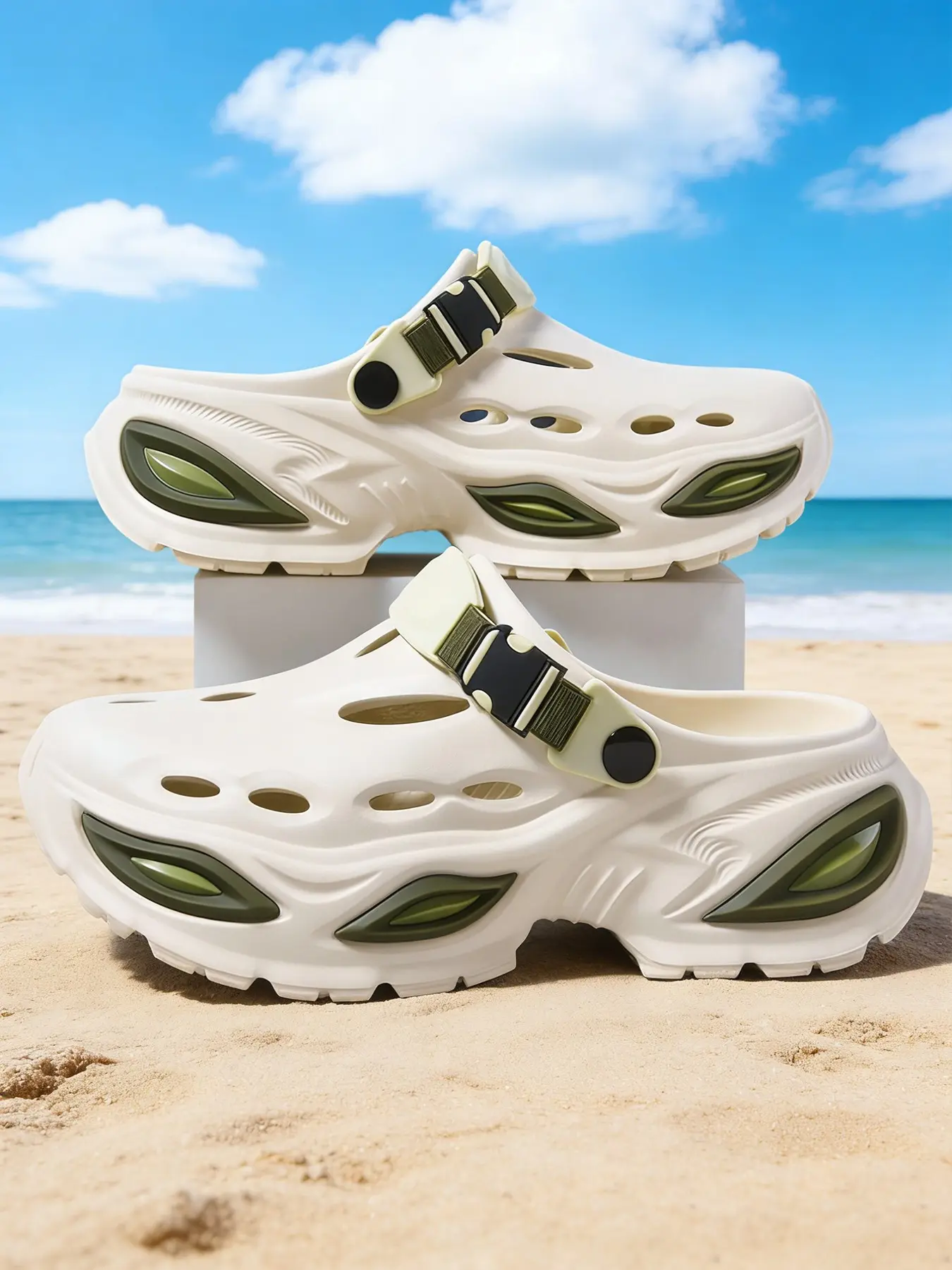 Men's Casual Platform Clogs, Adjustable Strap Breathable Non-Slip Thick Bottom Slippers Sandals for Beach, Pool, and Daily Outdoor Use