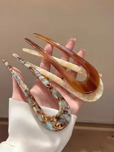 3pcs Elegant Vintage U-Shaped Hair Pins Set, Acetate Fiber Material, Colorful and Lightweight, Perfect for Valentine's Day and Special Occasions