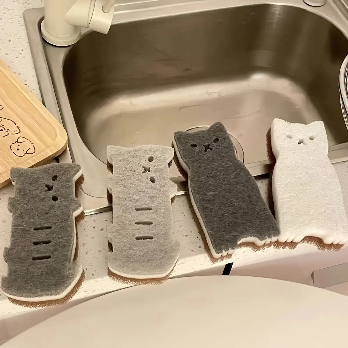 4pcs Cute Cat Sponge Set for Kitchen - Household Cleaning Sponges, Thick, Durable Dishwashing & Cleaning Tools